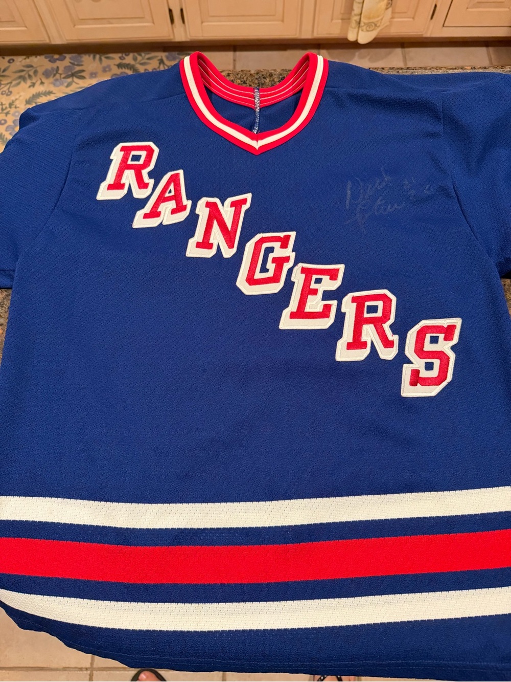 NY Rangers Vintage Blue Hockey Jersey with Red & White Trim (Maska Air-Knit Tag)